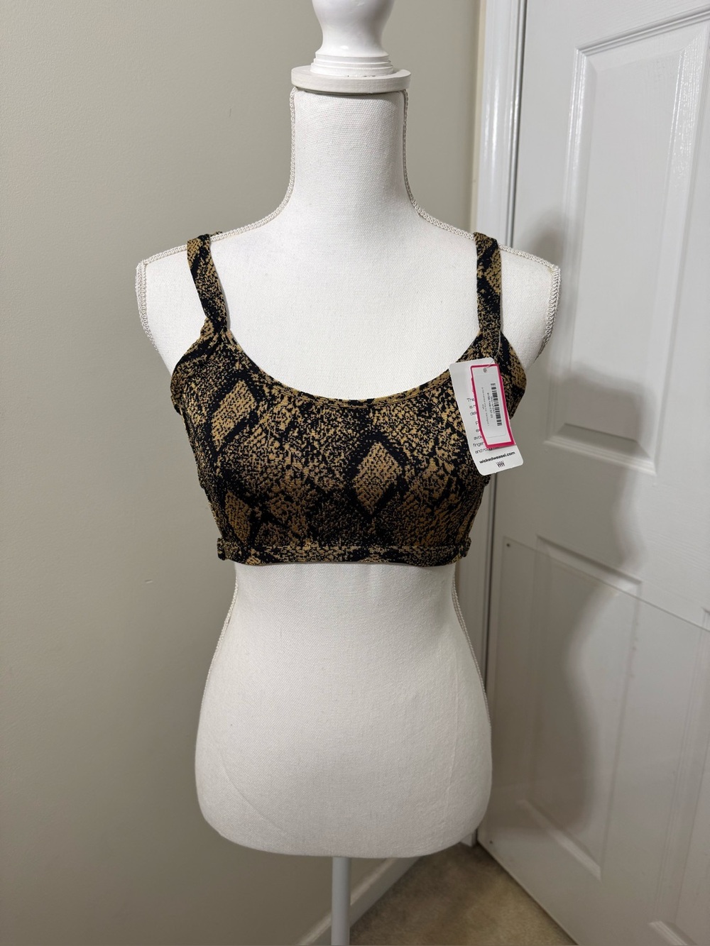 Wicked Weasel Snake-Print Crop Bralette - Black & Brown large